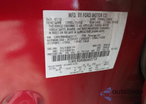 2011 Lincoln Mks from USA, damaged, VIN 1LNHL9DR4BG602753